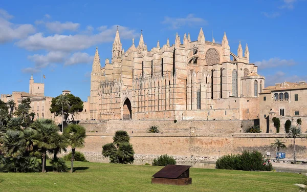 帕尔马 马洛尔卡 西班牙 2022年11月7日 帕尔马大教堂 Palma Cathedral 简称Seo 外的海滨长廊 — 图库照片