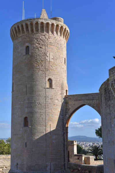 Palma Espanha Novembro 2022 Torre Homenaje Castelo Bellver Com Vista — Fotografia de Stock