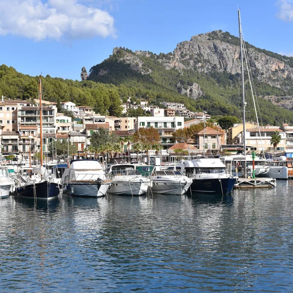 stock image Port de Soller, Mallorca, Spain - 11 Nov 2022: Harbour views in the bay of Port de Soller