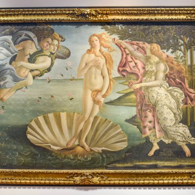 Floransa, İtalya - 20 Kasım 2022: Venüs 'ün Doğuşu (1484) Sandro Botticelli, Uffizi Galerisi