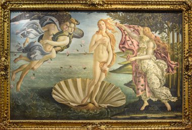 Floransa, İtalya - 20 Kasım 2022: Venüs 'ün Doğuşu (1484) Sandro Botticelli, Uffizi Galerisi