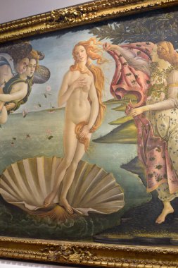 Floransa, İtalya - 20 Kasım 2022: Venüs 'ün Doğuşu (1484) Sandro Botticelli, Uffizi Galerisi