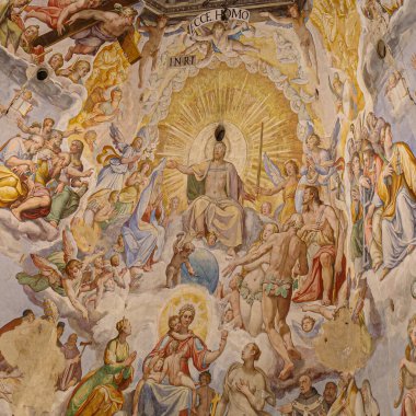 Floransa, İtalya - 21 Kasım 2022: Duomo, Floransa 'nın tavanında' Son Hüküm 'tablosu