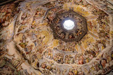 Floransa, İtalya - 21 Kasım 2022: Duomo, Floransa 'nın tavanında' Son Hüküm 'tablosu