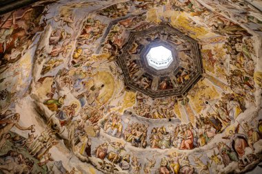 Floransa, İtalya - 21 Kasım 2022: Duomo, Floransa 'nın tavanında' Son Hüküm 'tablosu