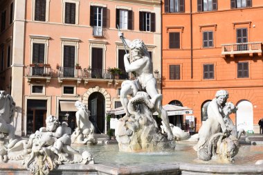Roma, İtalya - 27 Kasım 2022: Neptün Çeşmesi, Piazza Navona, Roma