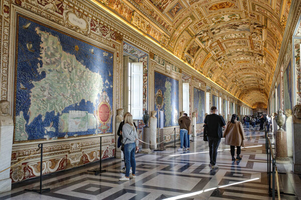Rome, Italy - 26 Nov, 2022: The Galleria della Carte Geografiche or Gallery of Maps in the Vatican Museum