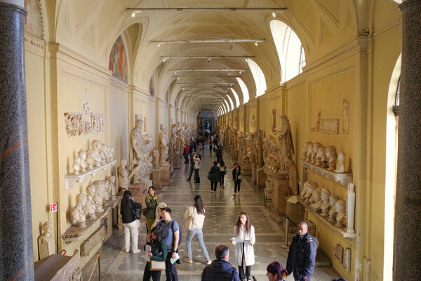 Rome, Italy - 26 Nov, 2022: Marble sculptures and busts in the Chiaramonti Museum, Vatican Museums, Vatican