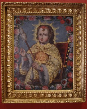 Cusco, Peru - 4 Aralık 2022: Hacienda Huayoccari 'de dini sanat sergileniyor