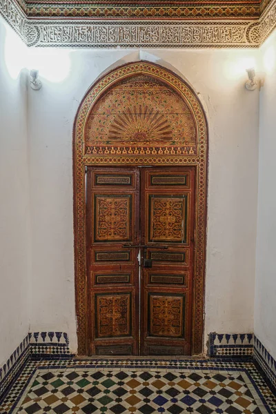 Marrakech Marocco Febbraio 2023 Bellissimi Interni Architettura Dello Storico Palazzo — Foto Stock