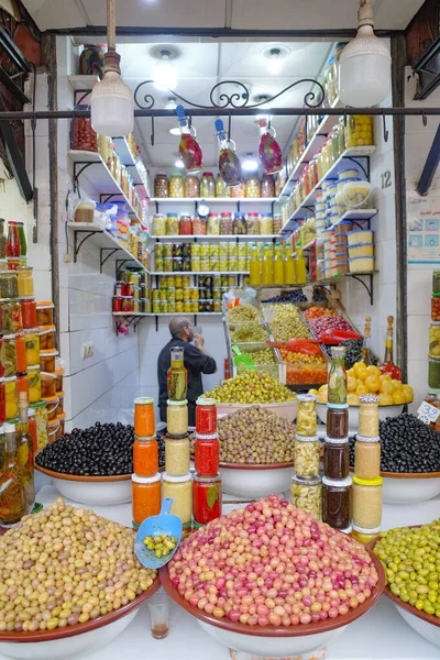 Marrakech Morocco Feb 2023 Olives Olive Products Sale Marrakech Medina — Stock Photo, Image