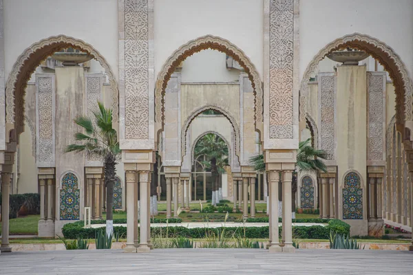 Casablanca Maroko Lutego 2023 Architektura Zewnętrzna Meczetu Hassan Największego Meczetu — Zdjęcie stockowe