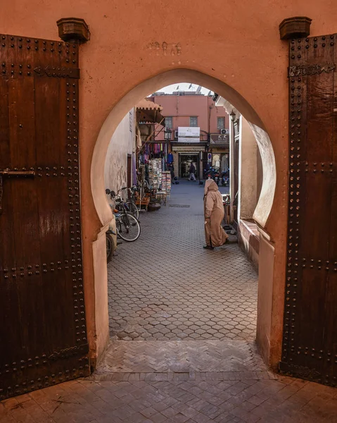 Marrakech Maroko Února 2023 Dveře Okrese Kasbah Marrákeši — Stock fotografie