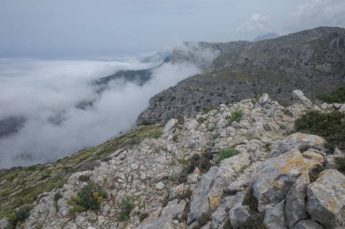 Mallorca, İspanya - 11 Haziran 2023: Puig Caragoli, Mallorca 'dan Akdeniz ve Tramuntana Dağları manzaraları