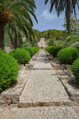 Mallorca, İspanya - 23 Temmuz 2023: Tarihi Jardines de Alfabia botanik bahçeleri, Mallorca