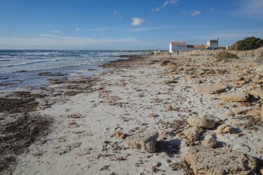 Mallorca, İspanya - 1 Kasım 2023: Platja d 'Es Trenc plajı