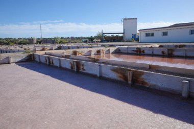 Mallorca, İspanya - 12023 Kasım: Salines des Trenc 'te doğal tuz toplama