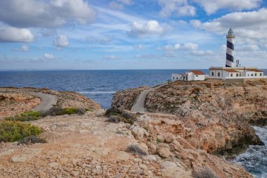 Mallorca, İspanya - 22 Ekim 2023: Mallorca Adası 'ndaki Uzak Cala Figuera Deniz Feneri