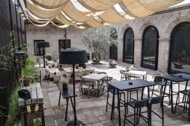 Arequipa, Peru - 4 Aralık 2023: Arequipa 'daki Cirqa Otel' de iç tasarım