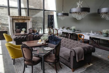 Arequipa, Peru - 4 Aralık 2023: Arequipa 'daki Cirqa Otel' de iç tasarım