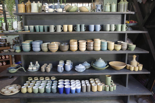 Santiago, Chile - 25 Nov, 2023: Artisanal ceramics on display at a store in the Maipo Valley, Chile