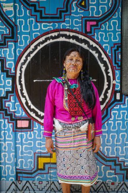 Lima, Peru - Dec 3, 2023: Amazonian artist Wilma Maynas from the Amazonian Shipibo Konibo community, at her home in Lima, Peru clipart