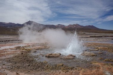 San Pedro de Atacama, Şili - 2 Aralık 2023 Atakama Çölü 'ndeki volkanik El Tatio Gayzerleri' nde sabahın erken saatlerinde