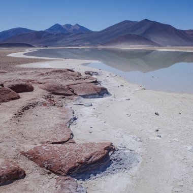 San Pedro de Atacama, Şili - 1 Aralık 2023: Atacama Çölü 'ndeki Salar de Piedras Rojas' ın manzaraları