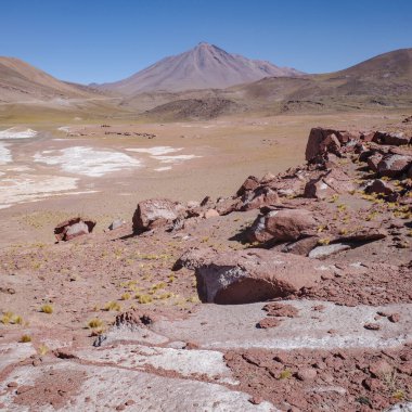 San Pedro de Atacama, Şili - 1 Aralık 2023: Atacama Çölü 'ndeki Salar de Piedras Rojas' ın manzaraları