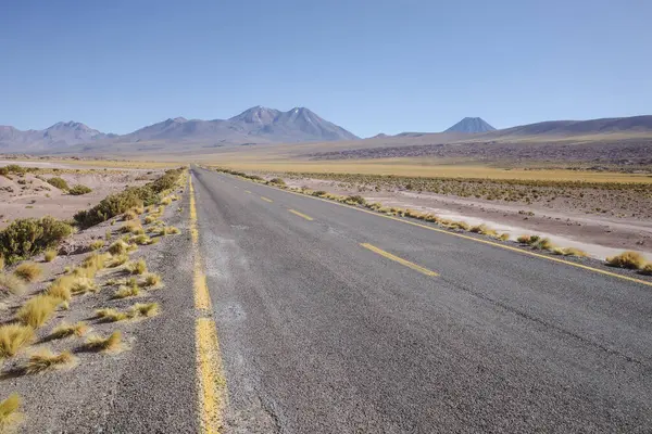 San Pedro de Atacama, Şili - 30 Kasım 2023: Atacama Çölü boyunca uzanan bir otoyol manzarası