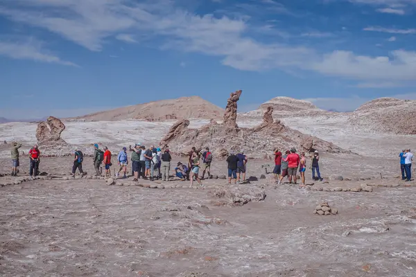 stock image San Pedro de Atacama, Chile - Nov 29, 2023: The Three Marias rock formations in the Valley of the Moon, Atacama Desert