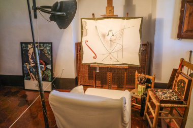 Girona, Spain - 26 May, 2024: Salvador Dali's artist workspace within the Gala Dali Castle in the village of Pubol, Catalonia clipart