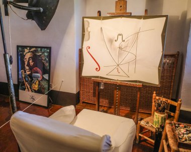 Girona, Spain - 26 May, 2024: Salvador Dali's artist workspace within the Gala Dali Castle in the village of Pubol, Catalonia clipart