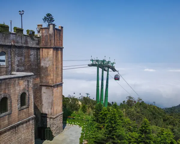 stock image Ba Na Hills, Vietnam - 7 Feb, 2024: Cable car at the Ba Na Hills Sun World theme park resort near Da Nang, Vietnam