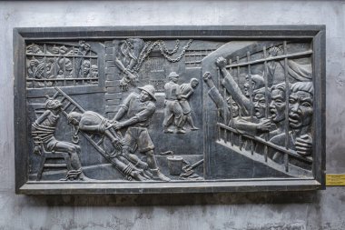 Hanoi, Vietnam - 29 Ocak 2024: Hoa Lo Maison Centrale Hapishanesi, Hanoi 'de işkence ve vahşet göstergesi