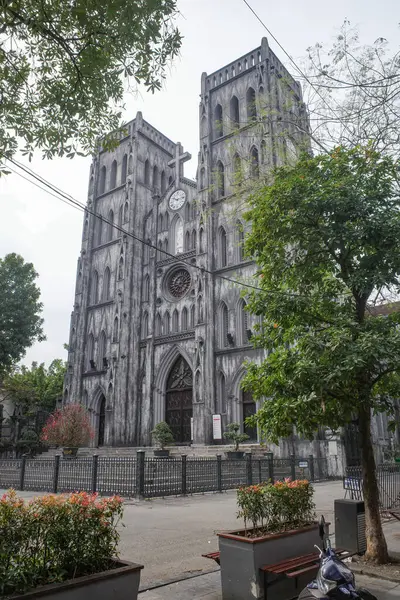 stock image Hanoi, Vietnam - 7 Feb, 2024: Exterior of the St Joseph Cathedral, in Hanoi, Vietnam