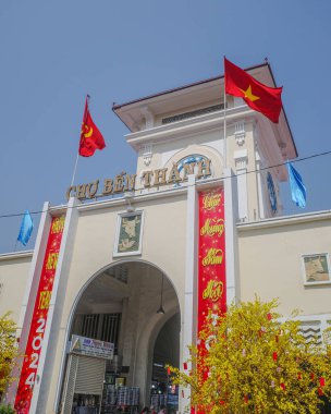 Ho Chi Minh Şehri, Vietnam - 3 Şubat 2024 Orta Saygon, Vietnam 'daki Cho Ben Thanh Pazarı' nın dışı