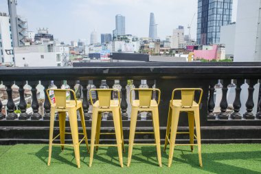 Ho Chi Minh Şehri, Vietnam - 2 Şubat 2024: Ho Chi Minh şehrinin silueti, Vietnam, bir otelin çatısından