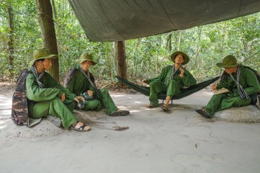 Ho Chi Minh City, Vietnam - 2 Feb, 2024: Mannequins depicting vietcong guerrilla soldiers at the Cu Chi Tunnels clipart