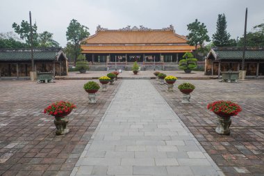 Hue, Vietnam - 6 Şubat 2024: İmparatorluk Şehri 'nin duvarları içinde mimari