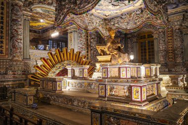 Hue, Vietnam - 6 Feb, 2024: Thien Dinh Palace and the lavishly decorated tomb of Emperor Khai Dinh clipart