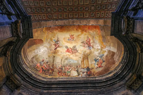 Stock image Girona, Spain - 18 July, 2024: Basilica de Sant Feliu ceiling in the chapel of Saint Narcissus de Girona