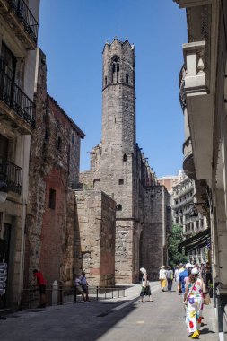 Barcelona, İspanya - 29 Temmuz 2024: Torre Mirador del Rei Marti - Kral Martin 'in Gözetleme Kulesi, Palau Reial Major,