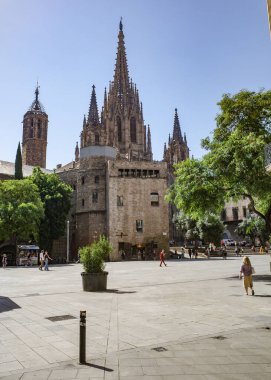 Barselona, İspanya - 29 Temmuz 2024: Santa Eulalia Gotik Barselona Katedrali, Gotik Mahalle, El Born Bölgesi