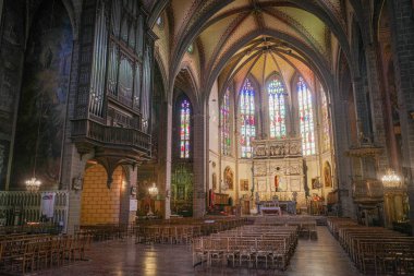 Perpignan, Fransa - 27 Ağustos 2024: 14. yüzyıl Saint Jean Katedrali, Perpignan, Pirenes Orientales