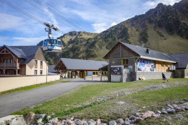 La Mongie, France - 2 Nov, 2024: The French Pyrenean ski resort village of La Mongie near Bagneres de Bigorre clipart