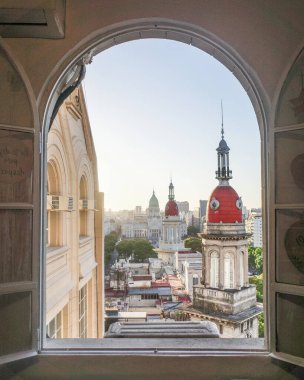 Buenos Aires, Argentina - 22 Nov, 2024: Aerial views of Plaza Congreso and the city of Buenos Aires from the Palacio Barolo clipart