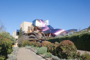 Eltziego, İspanya - 28 Aralık 2024: Marques de Riscal Hotel ve Şaraphanesi. La Rioja Alavesa, İspanya