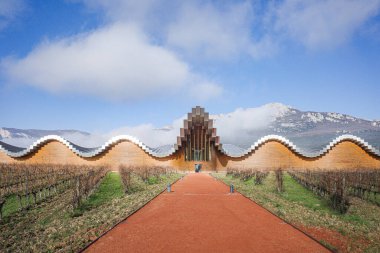 Laguardia, Spain - 28 Dec, 2024: Bodegas Ysios winery, designed by architect Santiago Calatrava. Rioja Alavesa, Spain clipart