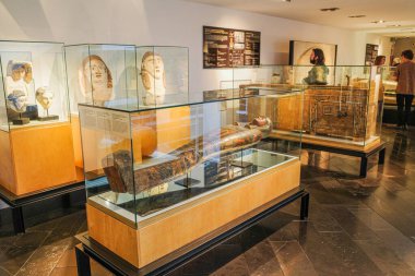 Barselona, İspanya - 1 Şubat 2025: Mısır 'ın Barselona Müzesi' nde sergilenen sergiler